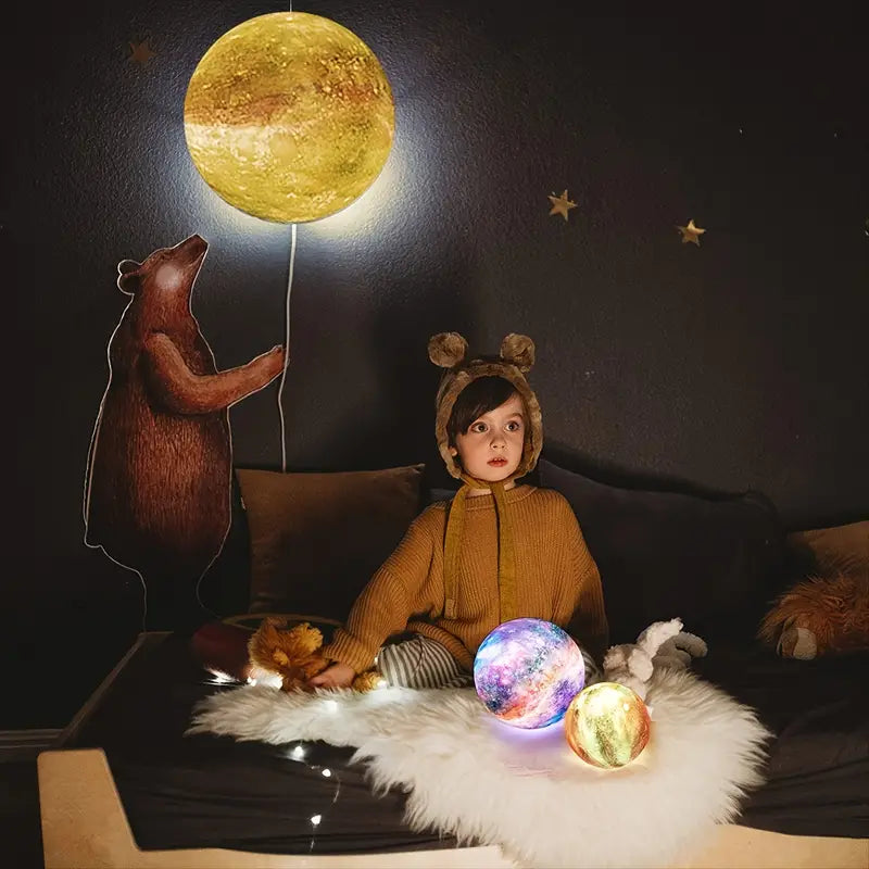 16-Color 3D LED Moon Light with Stand - Night Light