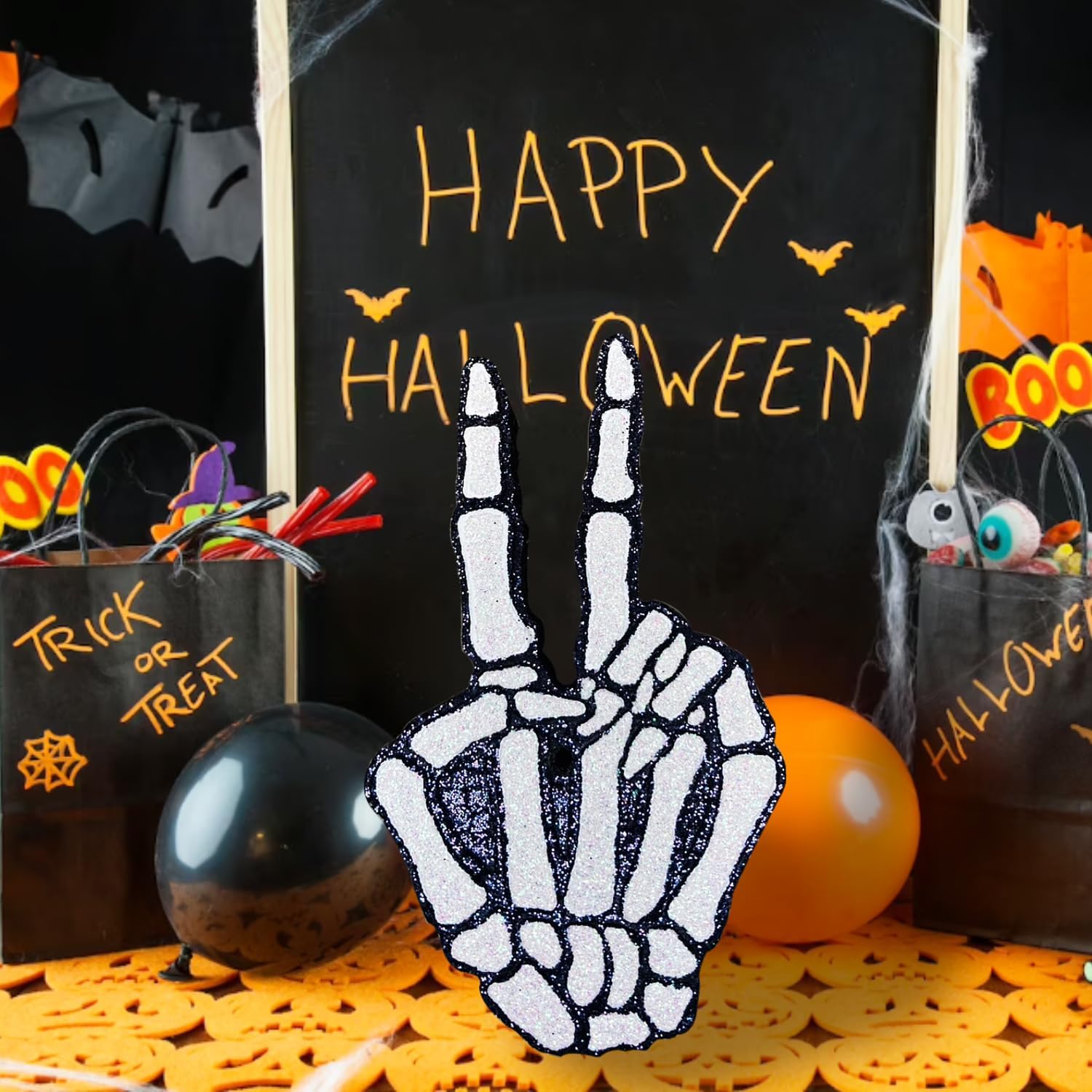 Skeleton Hand Peace Sign Car Freshie | Handmade Aroma Bead Air Freshener
