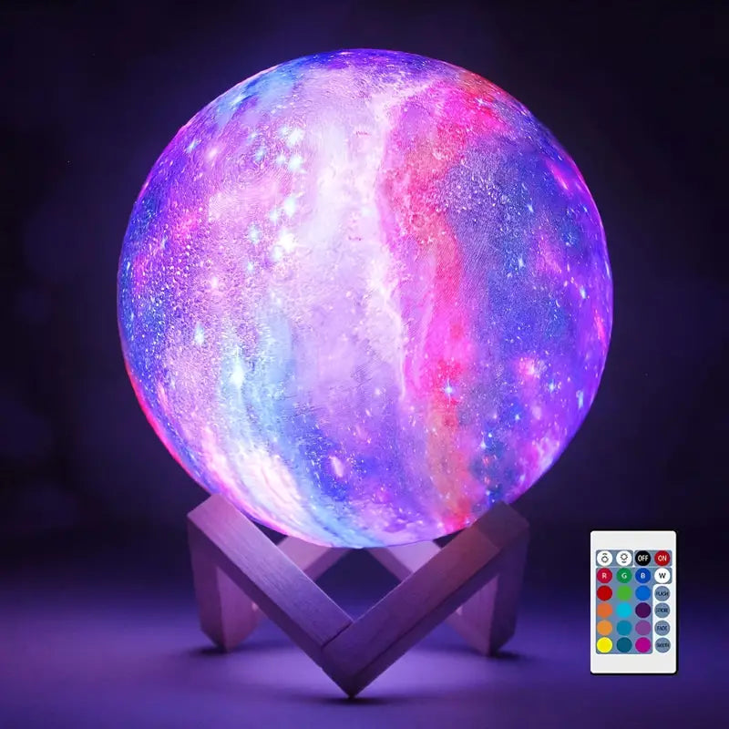 16-Color 3D LED Moon Light with Stand - Night Light